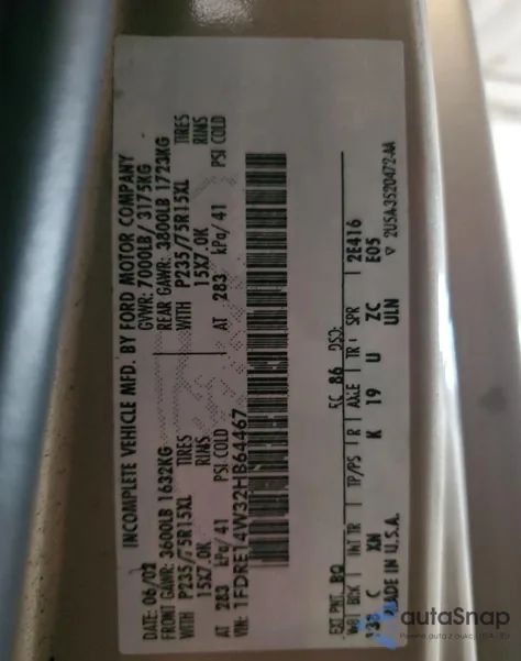 2002 Ford Econoline E150 Van из США, поврежденный, VIN 1FDRE14W32HB64467